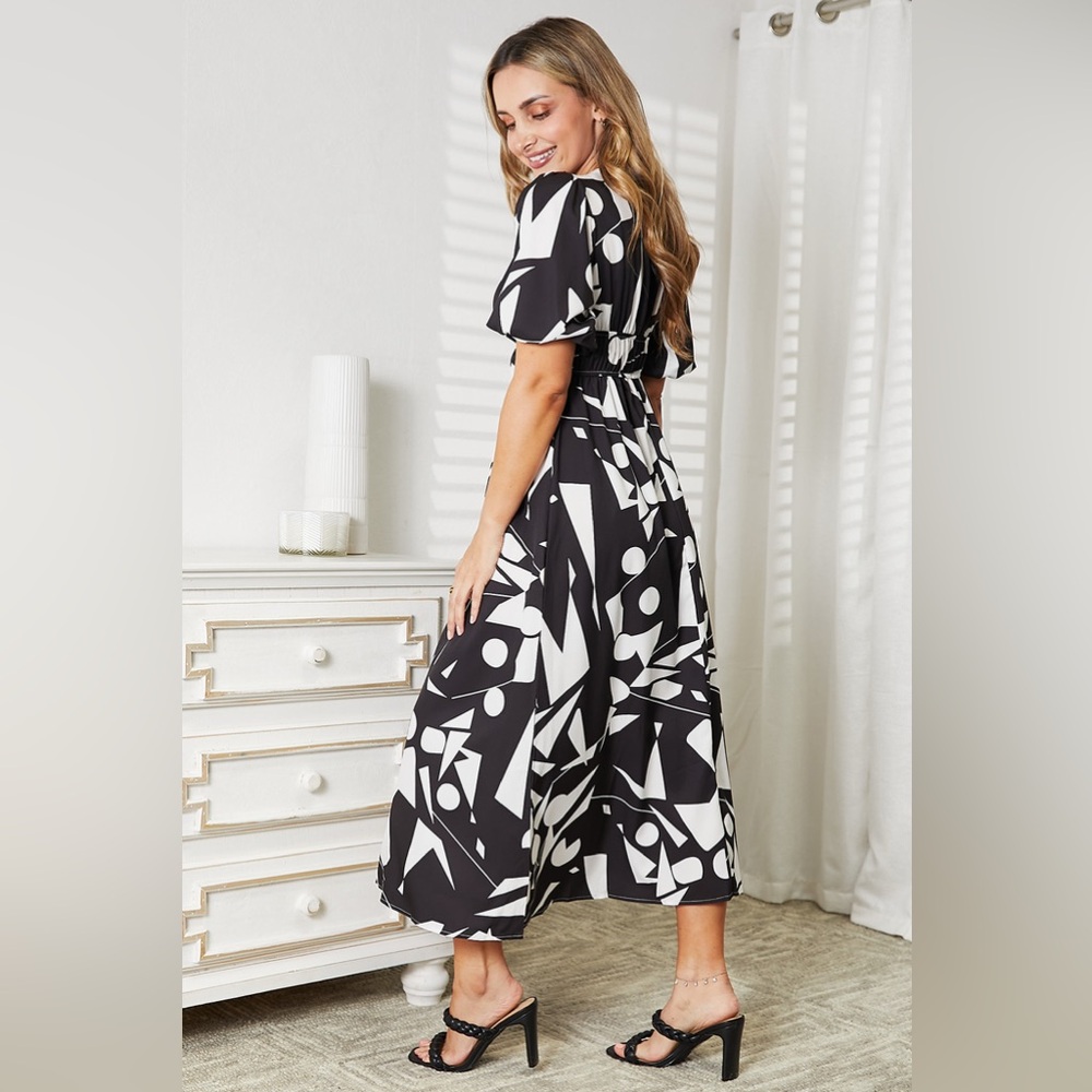 Yio Moda Printed Surplice Balloon Sleeve Dress - Picture 3 of 4